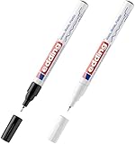 edding 780 Glanzlackmarker - - Packung mit Lackmarker - extra-feine Rundspitze 0,8 mm - Lackstift für Glas, Stein, Holz, Kunststoff und Papier - wasserfest (2 Stifte - Weiß & Schwarz)