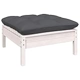 Brokky Gartenhocker mit Anthrazit Kissen Hocker Outdoor Garten Hocker FüR Draussen Sitzhocker Outdoor Weiß Kiefer Massivholz