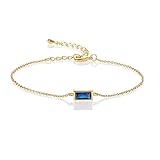 namana Zierliches blaues Armband in Gold für Frauen, Goldarmbänder für Damen und Mädchen mit blauen Steinen im Baguette-Schliff, süßes vergoldetes Armband mit einem saphirblauen Stein