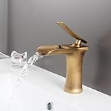Retro Bronze Wasserfall Badarmatur - Einhebel Messing Waschtischarmatur für heißes und kaltes Wasser - Keramik-Kartusche Einfache Installation mit Einloch für Waschbecken