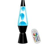 AONESY Lavalampe mit Farbwechsel Lavalampe Led mit Fernbedienung 37cm Lavalampen Weißes Wasser Weißes Wachs Lavalampe Nachtlicht Geschenk für Weihnachten Geburtstag Schwarze Flasche