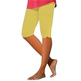 Knielange Leggings, kurze Hose für Damen – Sommer, lässig, einfarbig, bequeme Hose, hohe Taille, Bauchkontrolle, Yoga-Shorts, Fitness-Leggings, Outdoor-Hose, Lounge-Shorts, gelb, XXL