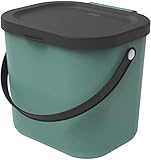 Rotho Albula Biomülleimer 6l mit Deckel und Henkel für die Küche, Kunststoff (PP) BPA-frei, dunkelgrün/anthrazit, 6l (23,5 x 20,0 x 20,8 cm)