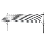 LILIIN Klemmmarkise Markise Balkonmarkise Sonnenschutz Flexibler Sonnenmarkise, UV-beständig und Höhenverstellbar Terrassenüberdachung, ohne Bohren, 100% Polyester, Grau-Weiß Gestreift, 350x120cm