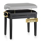 Classic Cantabile Pianobank Schwarz-matt - Höhenverstellbar von 47-56cm - Klavierhocker mit Spindelmechanik - Klavierbank Sitzfläche 55 x 32cm - Schwarzer Klavierstuhl mit Velourbezug, stabil