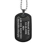 Dog Tag Personalisiert – Erkennungsmarke Edelstahl – Schwarz Kette Mit Namen – Gravur – Personalisierte Kette Herren – Militär Geschenke – 2 Mm Dick – Gravur – Set Mit Clip Und Gummi-Silencer