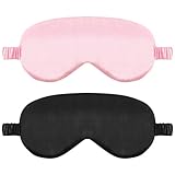 2er Pack Schlafmaske Aus Seide Augenmaske Zum Schlafen Weiche Satin Augenbinde Mit Gummiband Bequeme Nachtschlafmaske für Damen und Herren (Schwarz Rosa)