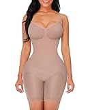 FeelinGirl Nahtlos Shapewear Ganzkörper Body Shaper Bauchweg Po-Lift Kolbenheber Oberschenkel Schlanker Überbrust Formende Bodys mit Verstellbarer Riemen Rückenstütze Beige M/L