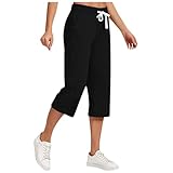 Caprihose für Damen, Sommer, leicht, lässig, Yoga, Strand, lang, Hose mit Taschen, Hose aus Baumwolle, leicht, atmungsaktiv, mit Taschen, Schwarz, XX-Large