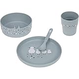 LÄSSIG Kindergeschirr Set (Teller, Becher, Schälchen, Löffel) ohne , BPA-frei, für Spülmaschine und Mikrowelle/Dish Set Tiny Farmer Sheep