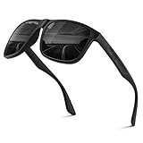 Wrimen Sonnenbrille Herren-Polarisiert-UV400 Blend Schutz-Mode-Retro-Unisex-Ultraleicht-Sonnenbrillen-Klassisch Rechteckig-Outdoor Sport Brille für Fahren Reise Angeln Schwarz