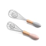 Alipis 2Stücke Holzgriff Schneebesen Handmixer Spiral Mixer für Eier und Getränke Zufällige Farbe Langlebig und Ergonomisch Gestaltet