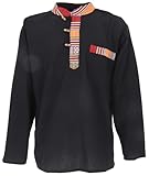 GURU SHOP Nepal Ethno Fischerhemd, Goa Hemd - Schwarz, Herren, Baumwolle, Size:XL