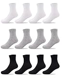 Duufin 12 Paar Kleinkinder Crew-Socken Kleine Kids Socken Kindersocken Solid Crew Socken Kinder Jungen Mädchen (4-6 Jahre, Schwarz, Weiß, Grau)