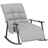 HOMCOM Schaukelstuhl Sessel Relaxsessel mit Fußstütze, Schaukelsessel mit Seitentasche, verstellbar Rückenlehne Schwingsessel für Wohnzimmer, bis 120 kg, Mikrofasertuch, Grau