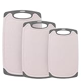 Schneidebrett Set 3-teilig (S/M/L), Schneidebrett mit Marmorimitatstruktur und Saftrillen und rutschfeste Griffe Schneidbrett BPA frei Spülmaschinenfeste Küchenbretter