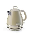Ariete Vintage Wasserkocher 2868, Retro Elektrischer Wasserkocher mit Kabellosem 360°-Sockel, Abschaltautomatik, 1 L Fassungsvermögen, Edelstahl, 1600W, Beige