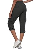 MoFiz Cargo-Caprihose für Damen, Wanderhose, athletische Shorts mit Taschen, leicht, schnell trocknend, Outdoor, Reisen, lässig, LSF 50+, Dunkel_Grau, X-Groß