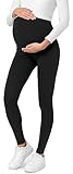 Be Mammy Lange Umstandsleggings aus Baumwolle Leggings für Schwangere Umstands Leggings Schwangerschafts Unterhosen mit Hoher Bund Weich und Elastisch BE20-230 (Schwarz, M)