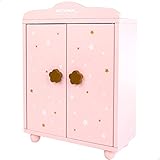 ColorBaby WOOMAX 49362 Woomax Puppenschrank aus Holz mit 3 Kleiderbügeln, rosa Kleiderschrank plus 3a
