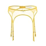 Frauen Spitze Strumpfgürtel Sexy Strapsgürtel Sets Mit 4 Riemen Für Oberschenkel Hohe Strümpfe(Yellow,S)