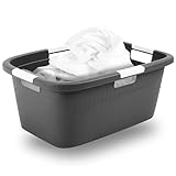 Novaliv Wäschewanne mit 4 Griffen 40L Anthrazit, Wäschebox Set Wäscheeimer Wäschebehälter für Bad Wäsche Schmutzwäsche, Wäschewannen Laundry Basket Aufbewahrung Wäschetonne Korb Sammler Box