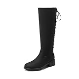 DREAM PAIRS Kniehohe Damenstiefel mit seitlichem Reißverschluss und Schnürung hinten,Size 40.5,Schwarz-Nubuck,SDKB2423W