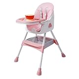 2-In-1 Hochstuhl Baby Einstellbare Höhe Kinderhochstuhl Klappbar Gepolsterte Hochstuhlkissen Mit 5 Tablett & 5-Punkt Gurt Tragfähigkeit 80Kg Babystuhl Mit Besteck Für 6 Monate-6 Jahre