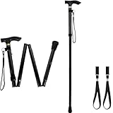Gehstock Klappbar,Unisex Faltbar Gehstock,Klappbar Bergstock,Spazierstock Herren Schwarz,Spazierstock Damen,Gehstock Herren Elegant mit Handschlaufe für Wandern Camping Bergsteigen Trekking Gehstock
