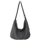 X SIM FITNESSX Unisex Umhängetasche Canvas Tasche Oxford Schultertasche Damen Shopper Tasche Fashion Stofftasche für Alltag/Büro/Schule/Reisen (Grau)