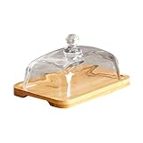 Glas-Butterdose mit Deckel – Klare Kuppel-Butterbehälter mit Griff, Große Käseplatte Abdeckung für Küchenarbeitsplatte, Kühlschrank und Tischdekoration (Hellbraun)
