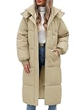 Vancavoo Wintermäntel Damen Lang Daunenmantel Winter Winterjacke Warm Steppmantel Jacke Mantel Daunenjacke Steppjacke mit Kapuze,Khaki,M