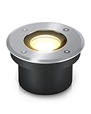 lambado® LED Bodenstrahler flach für Aussen IP67 - Wasserdicht & Befahrbar inkl. 5W Strahler dimmbar warmweiss - Bodeneinbaustrahler/Bodenleuchte rund aus Edelstahl für Terrasse & Garten