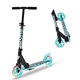 SUOTU Roller Kinder mit 145 mm Rollen, Scooter mit 2 LED Rädern für 3-12 Jahren, Zusammenklappbarer, Höhenverstellbarer, Cityroller for Boys and Girls (Schwarz und Blau)