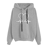 Herbst Hoodie Damen Kapuzenpullover mit Lustig Print Winter Sweatshirt mit Kapuze und Taschen Warme Hoodies Casual Basic Pulli Moderne Dicke Pullover Stylische Pullover Fleecepullover