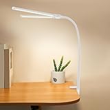 Wiyuer Doppelkopf Tischlampe LED Dimmbare Schreibtischlampe Klemmbar USB Tageslichtlampe Tischleuchte Augenschutz Arbeitsplatzleuchte Speicherfunktion für Wohnung Büros