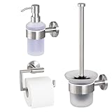 bremermann Bad-Serie Piazza - Badezimmer Zubehör-Set 3tlg. bestehend aus 1x Toilettenpapierhalter 1x WC-Garnitur und 1x Seifenspender, Badaccessoires aus Edelstahl matt