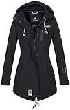 MARIKOO Damen Softshelljacke (XS-3XL) mit Kapuze - Wasserabweisend, Fleece innen, Tasche am Arm, Mantel, Warme Jacke Frauen B614 (S, Schwarz)