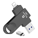 [Ohne App] USB-Stick für lPhone, Ryican 128 GB externer Speicher, USB-Stick C 3.0 zum Herunterladen von Fotos 4 in 1 Photostick für iOS/Smartphone/Pad/Android/PC/Tablet, Schwarz