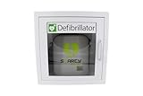 AED Defibrillator SET SMARTY SAVER, vollautom. Auslösung, Umschalter Erwachsene-Kinder, Kombi-Elektroden mit Metall-Wandkasten und AED - Standortwinkel