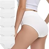 IceReco Damen Unterwäsche High Waist Unterhosen Damen Bauchweg Unterhose Baumwolle 5er Pack Slip Sportunterwäsche Schlüpfer Panties Briefs Underwear Stretch Atmungsaktiv Weich Weiß M