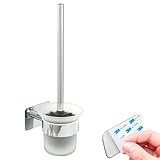 bremermann Bad-Serie Lucente Tape - WC-Garnitur ohne Bohren, mit Klebepad - selbstklebend, inkl. 1 Ersatzbürstenkopf, WC-Bürstenhalter aus satiniertem Glas und Edelstahl, verchromt