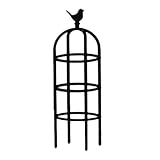Obelisk Rankhilfe, Rankobelisk Metall+Kunststoff, 85-205cm Hoch Garten Rankhilfe Pflanzenstütze, Kletterturm mit Vogelkopfschmuck, Drinnen Draußen Tomatenkäfig Topfpflanzenständer(Schwarz,D 40x H 125c