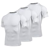 AMZSPORT Herren Kompressionsshirt Kurzarm Funktionsshirts Cool Dry Training Running Top, 3Weiß-XL