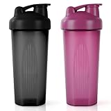 AOGOE Protein Shaker, 600ml Eiweiß Shaker, proteinshaker mit Messskala & Kugel - BPA Frei, auslaufsicher, Langlebiger, Geruchsneutraler Shake Becher,Shaker für cremige Whey Proteinpulver（Schwarz+Lila）