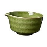 Folpus Matcha-Schüssel aus Keramik, handgefertigt, Tasse für grünen Tee mit Ausgießer, 600 ML, traditionelle japanische Matcha-Schüssel für Freunde, Matchagrün