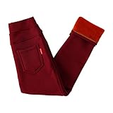 XINYUNZU Mädchen Thermohose Winterhose mit Taschen Thermo Leggings Thermopants Warme Kuschel Hose Kinder Kleidung Girls Pants Mode Hosen 2-9 Jahre Alt Wein 3-4 Jahre