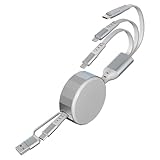 3 in 1 Einziehbares Ladekabel - 100W Multi Ladekabel Einziehbar USB C, Lightning und Micro 3in1 Anschlüsse, PD 100W Typ C Schnellladekabel für iPhone 16 15 14 13, Android, Laptop, MacBook, Travel 1,2M