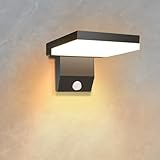 Fynokst 24W Außenwandleuchte mit Bewegungsmelder, 2250LM 3000K Aussenlampe Wand, IP66 Wasserdichte Moderne Außenwandleuchten für Innen, Außen, Veranda, Garage, 1 Stück, Schwarz