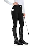H.MILES Reitleggings Damen Vollbesatz High Waist Elastische Reithose Damen mit Handytasche Gürtelschlaufen Schwarz S